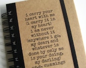 Love Journal ee cummings I Carry Your Heart Notebook Handmade Paper Goods by Zany