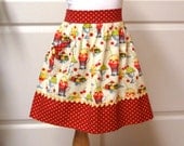Girls Retro Apron, Michael Miller Ice Cream Red Dots - Childrens Aprons - Flair for Cooking Girls Half Aprons - Ready to Ship
