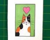Calico Cat... Fabric Craft Panel Quilt Block for Sewing Projects DIY