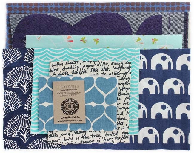 Fabric Remnants in Blue by Umbrella Prints