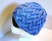 Soft and Cozy Hand Knit Cabled Hat in Lovely Periwinkle Blue Yarn - Buy as a Gift or For Yourself