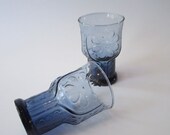 Vintage Libbey Country Garden Daisy Blue Juice Glass Pair
