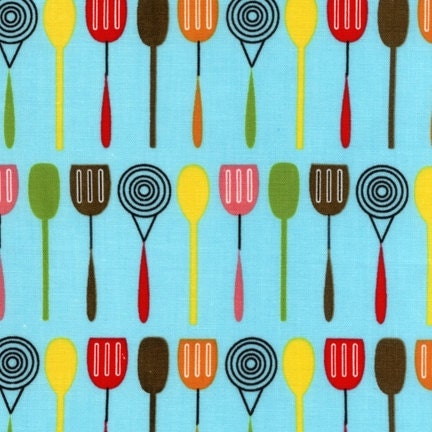 Everything is Nice---Utensils in Aqua-1 yard--Pink Light Designs for Robert Kaufman