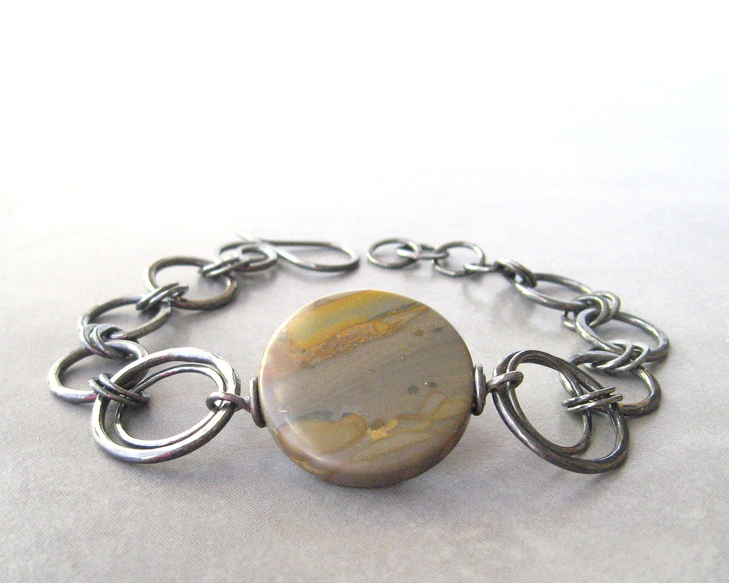 earthy bracelet with metalwork silver links and jasper stone