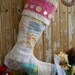 Christmas Stocking Antique Handsewn Quilt Mother of Carved Pearl Buttons One Of A Kind