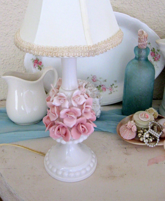 RESERVED Rose Lamp Antique Italy Marble PINK Capodimonte
