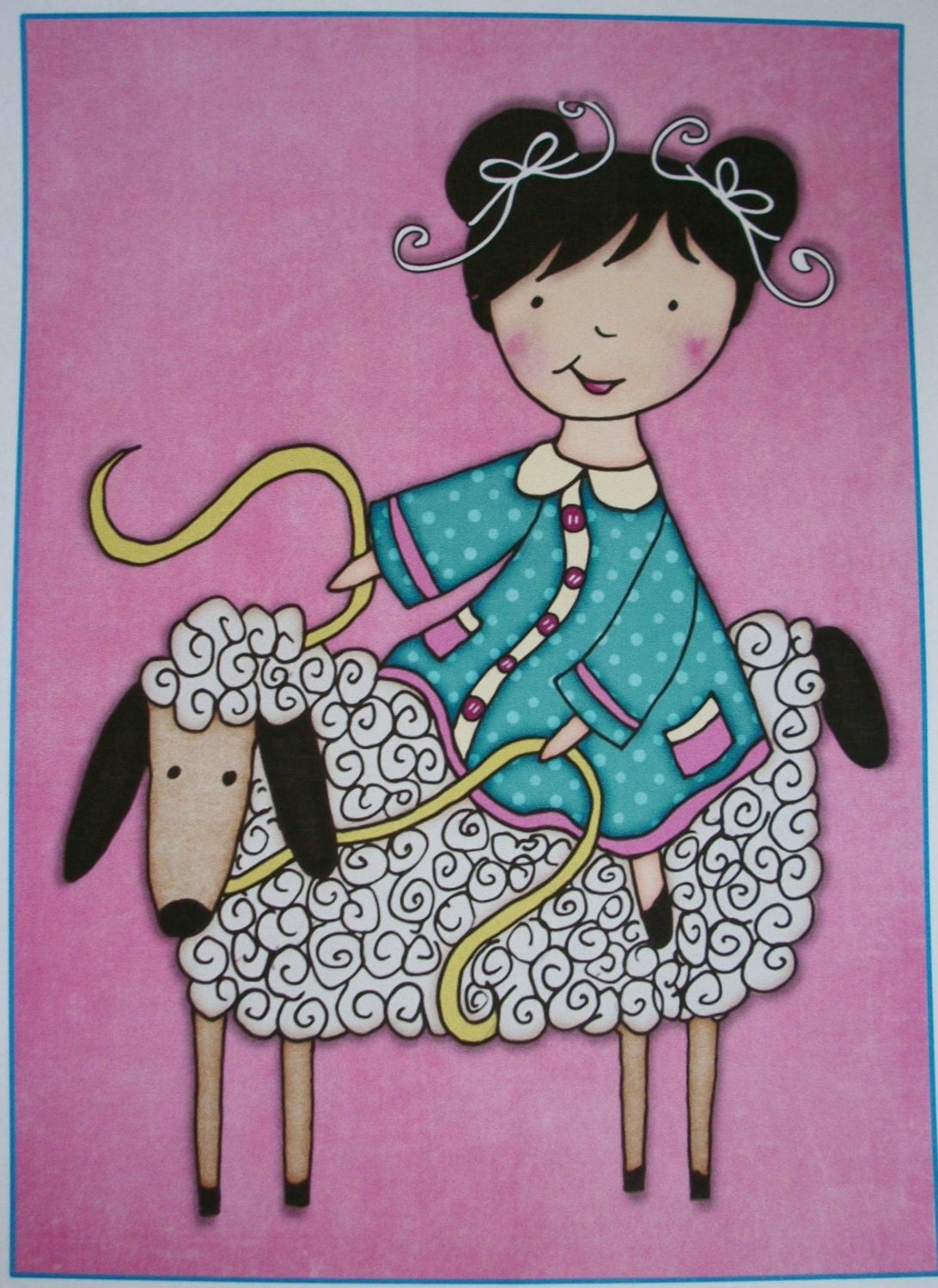 ADORABLE WaLL ART - Girl and Lamb - Pink background -Your choice of 5" x 7" or 8" x 10" - Whimsical  - EWA7679