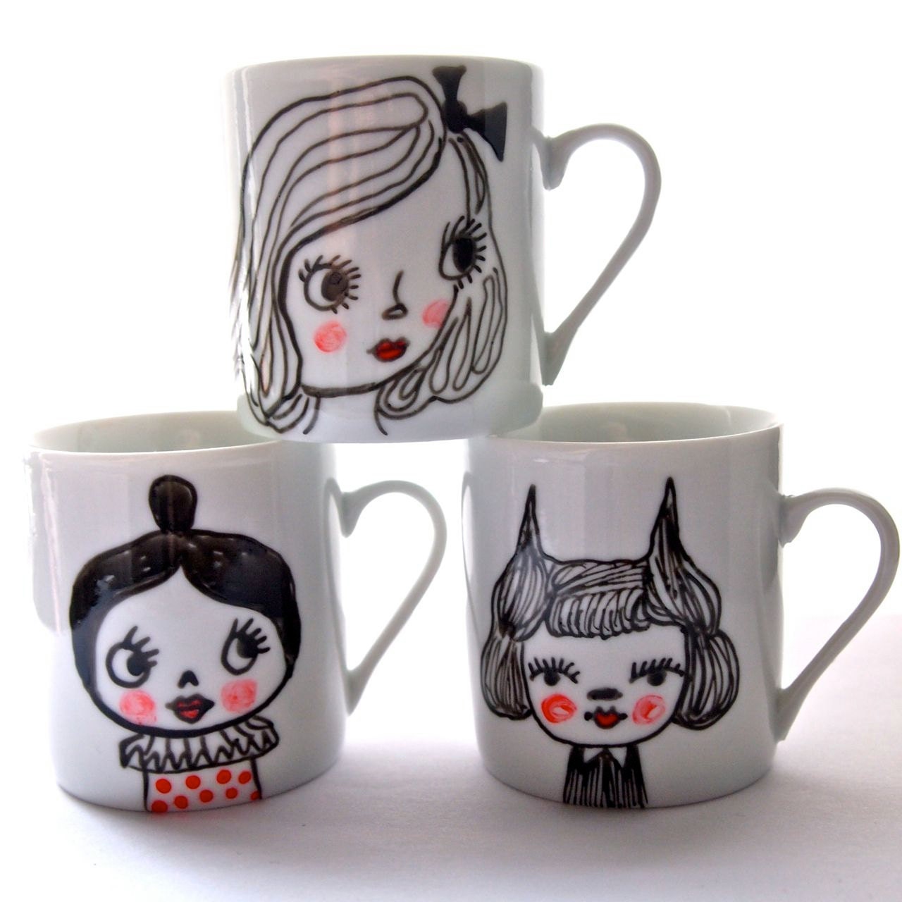 RESERVED FOR ANOUKI Hand painted mini mug hand drawn white porcelain mug Rosie and peaches