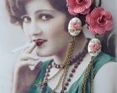 Soft Pink Earrings - Vintage Inspired Jewelry - Retro Style - Vintage Cabochons - Pink Roses - Rose Decals (SD0002)