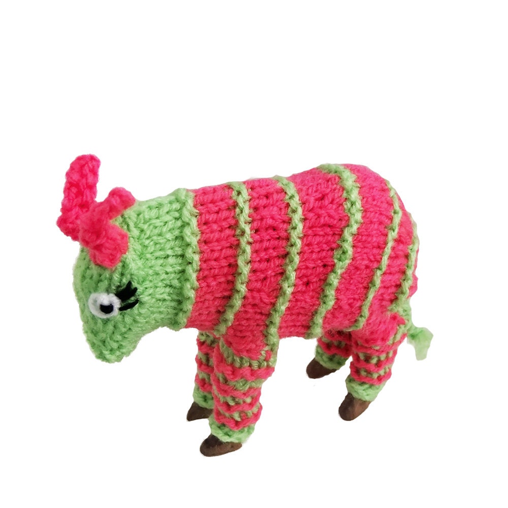 Yarnbombed wooden zebra, handknitted neon bright pink and green, one of a kind, altered art