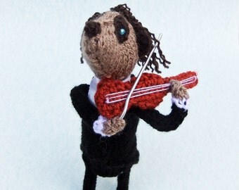 Meerkat concert violinist, playing his handmade fiddle, knitted violin, musical, musician, meercat, plushie,