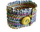 Handwoven Cuff, Bracelet, vintage button