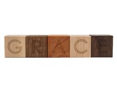 5 personalized wooden blocks, alphabet letter baby toys modern wood name blocks