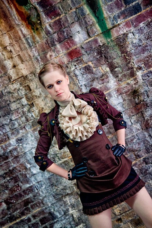 Brown steampunk vintage aviator style high weisted skirt