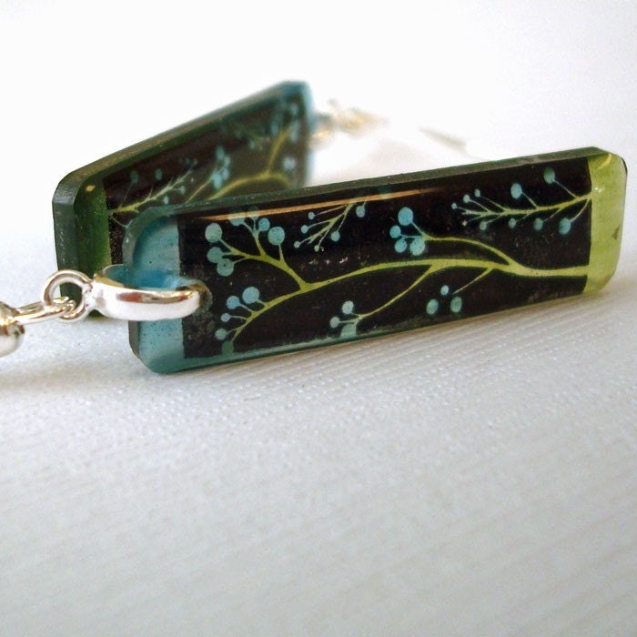 Resin Earrings,nature inspired resin earrings  blue sage translucent lightweight -flora series