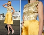 Vintage 60s Golden Yellow Metallic Brocade and Satin Party Dress - sz XS