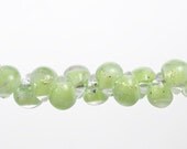 10 Handmade Teardrop Lampwork Glass 13 mm Boro Beads, Metallic series, Honeydew Glitter (22047).