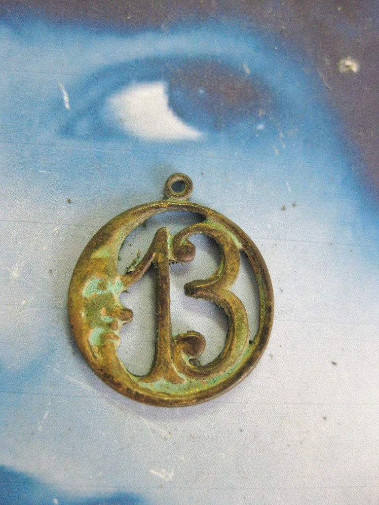 Verdigris Patina Moon with Lucky Number 13 Charms 2139VER X2