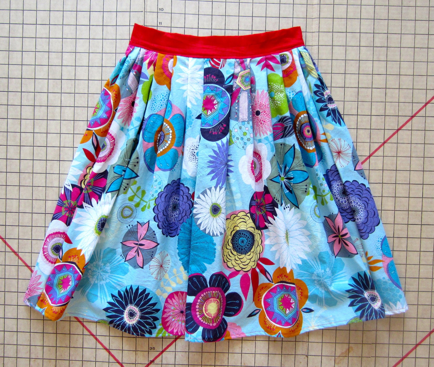 Anthropologie Inspired Small Pleated Aline Full Skirt Calypso Floral Garden Party Turquoise