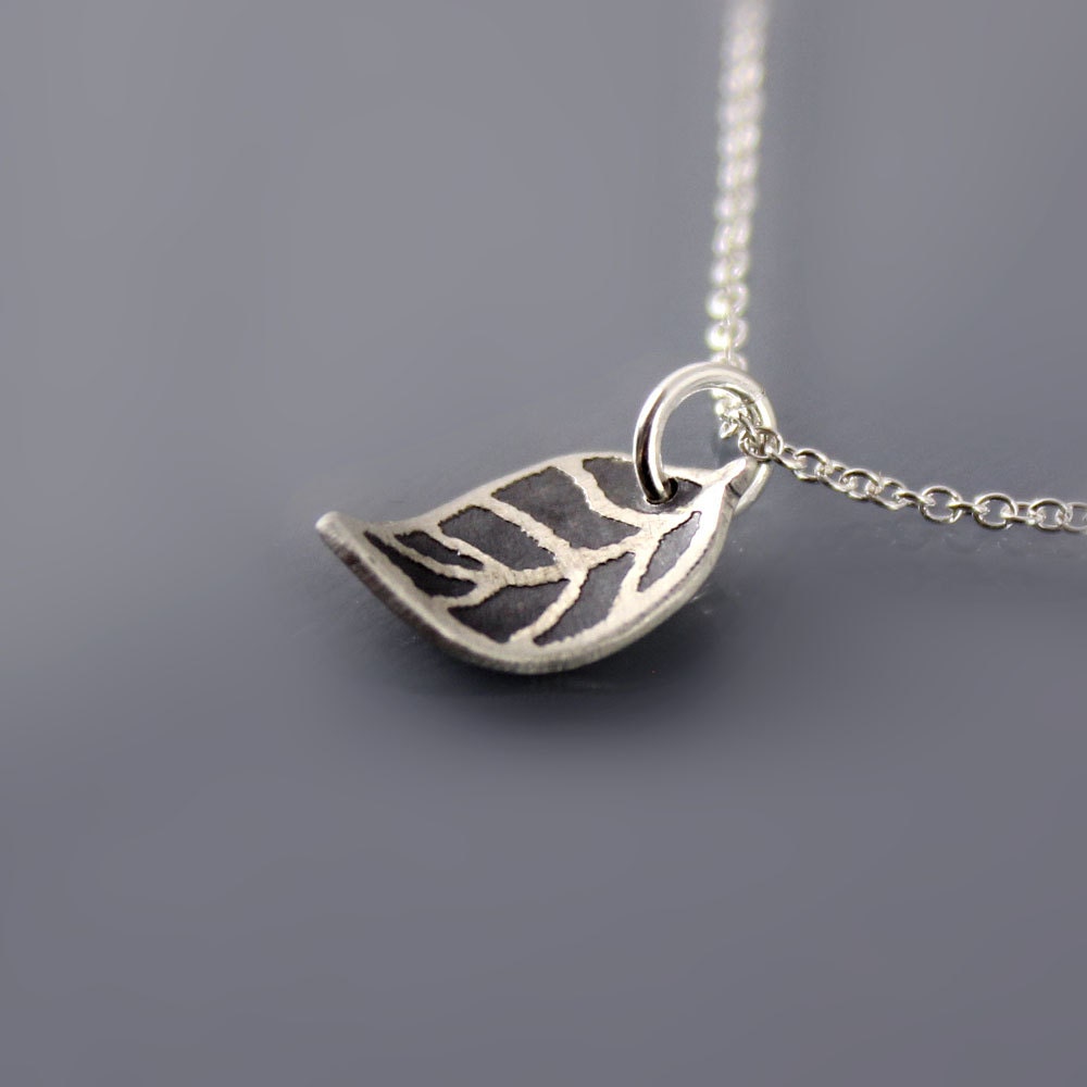 Tiny Leaf Necklace - Etched Sterling Silver Pendant
