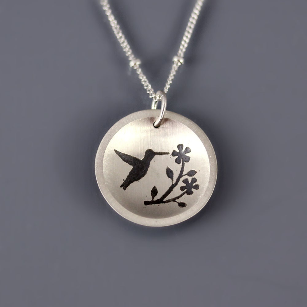Silver Floral Hummingbird Necklace