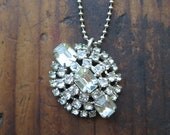 Charms on Chain, Vintage Rhinestone charm on base metal chain, Reclaimed Upcycled Gifts under 20 Gifts for Her