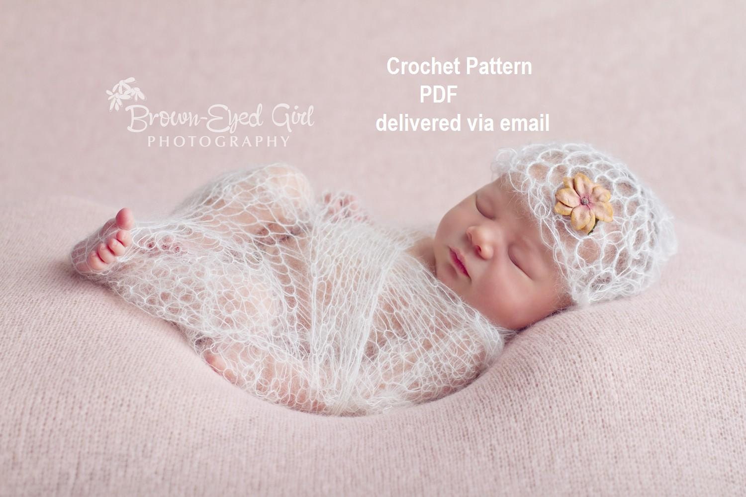 INSTANT DOWNLOAD Mohair Lacy Baby Wrap Crochet Pattern pdf 204 -- Hat pattern is NOT included