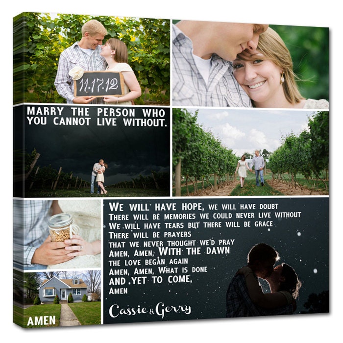 Gift Personalized Wedding Pictures Gift Photo Collage Canvas Words Text Quote Sayings 12x16