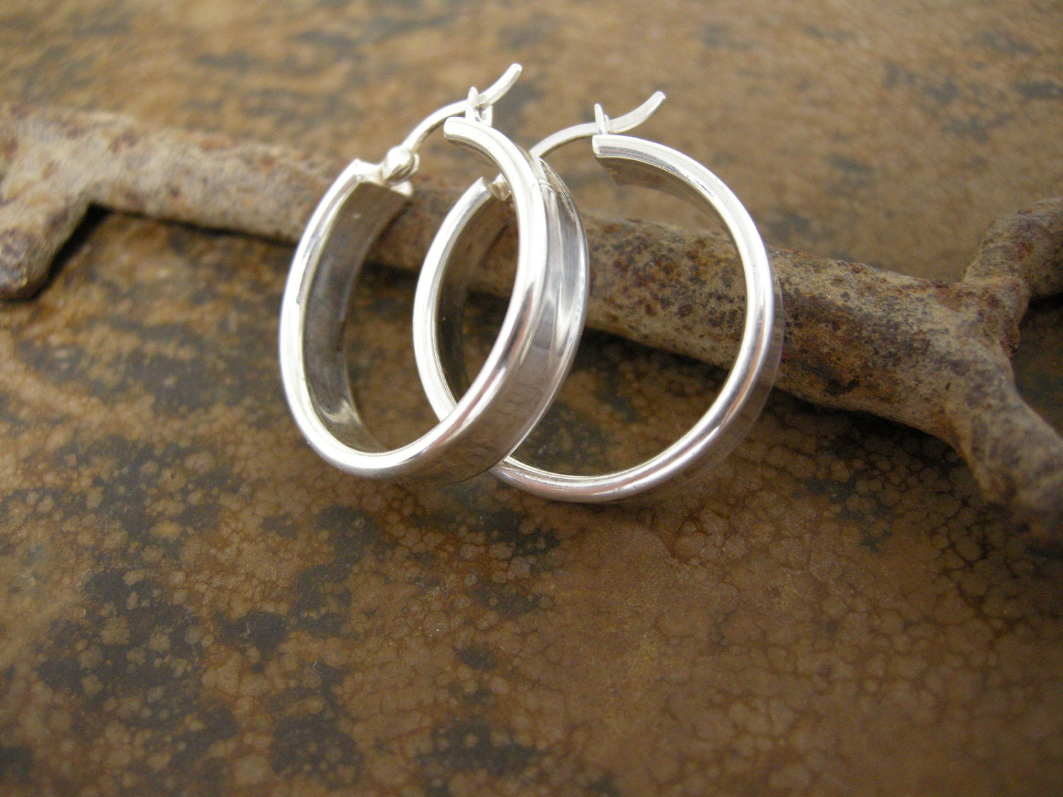 sterling pierced hoop earrings medium size vintage
