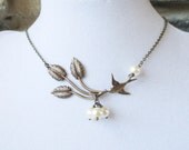 Bird Twig Statement Necklace, Choker, Lariat, Wedding Necklace, Pendant, Bridesmaid Necklace, Brass Twig Branch Sparrow