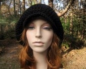 Crochet Hat, Crochet Newsboy Hat, Womens Slouchy Hat, Crochet Rasta Hat, Womens Beret, Autumn Fashion Black
