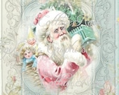 Pink Christmas Shabby Santa Roses Large digital download ECS buy 3 get one free