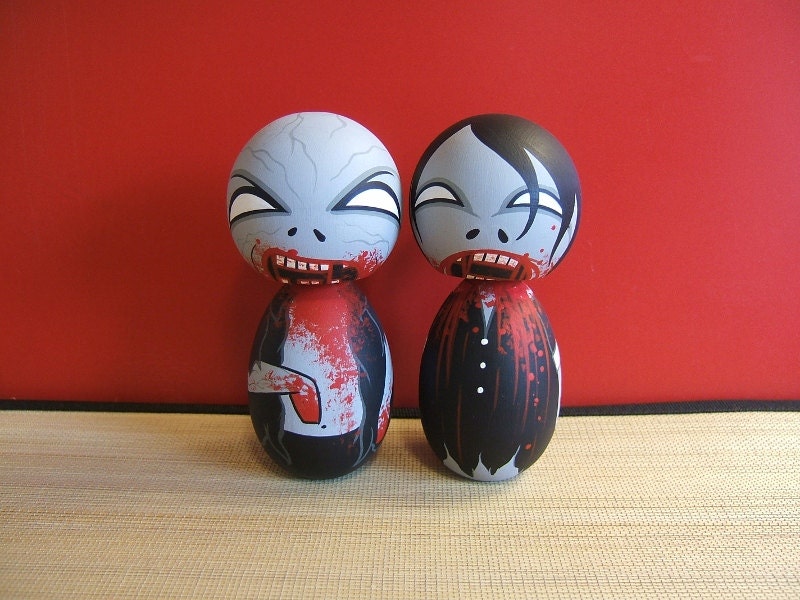Kokeshi doll Zombie Guy and Girl set. Series 1. Limited edition of 50