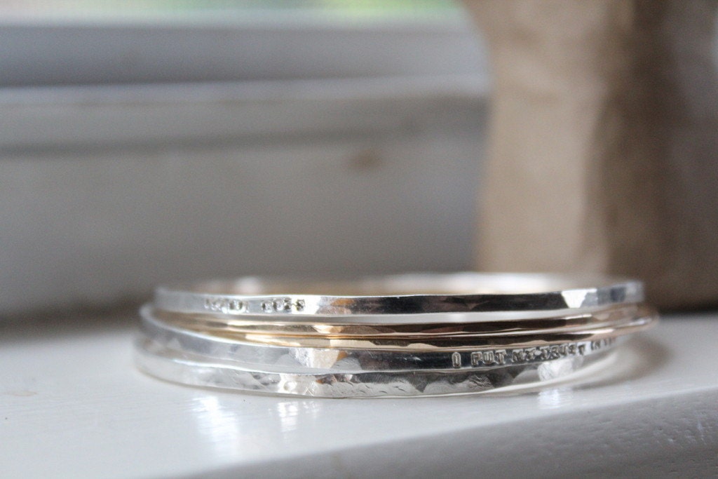 Personalized Bangle Bracelet Set with Sterling and 14k Gold Filled