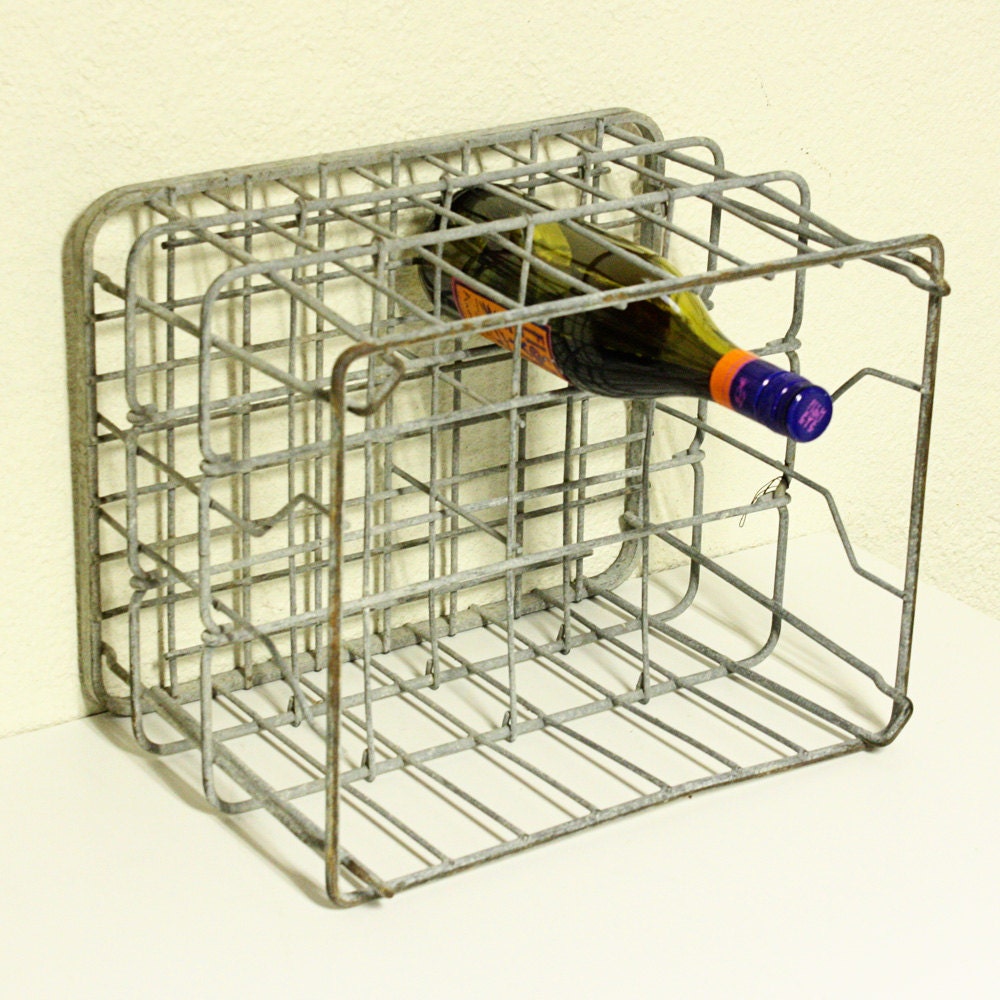 Vintage milk crate - milk basket - metal - wire - wine rack - bottle holder - Fairmont Creamery