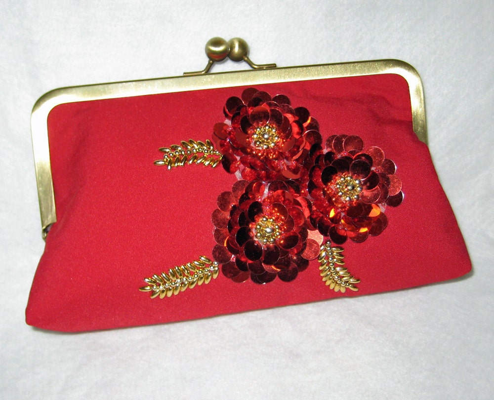 SALE  Red Red Bouquet Clutch Purse Hand Beaded