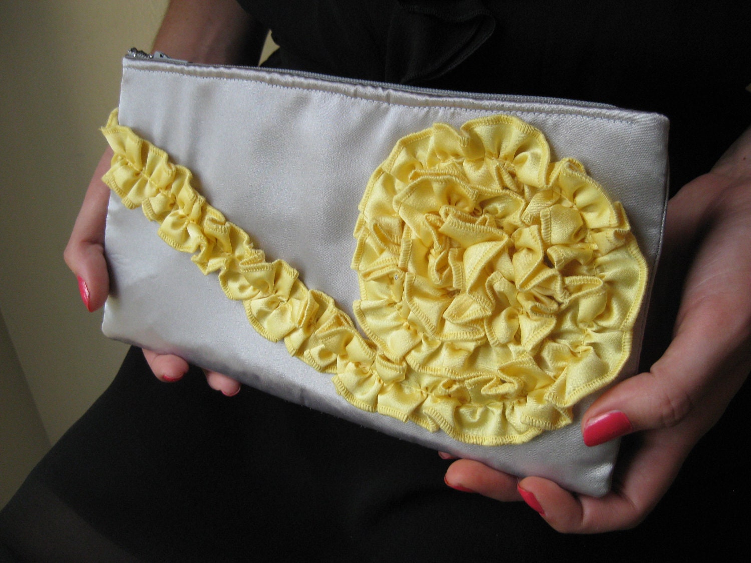 The Kimberly Clutch in Gray and Yellow Satin