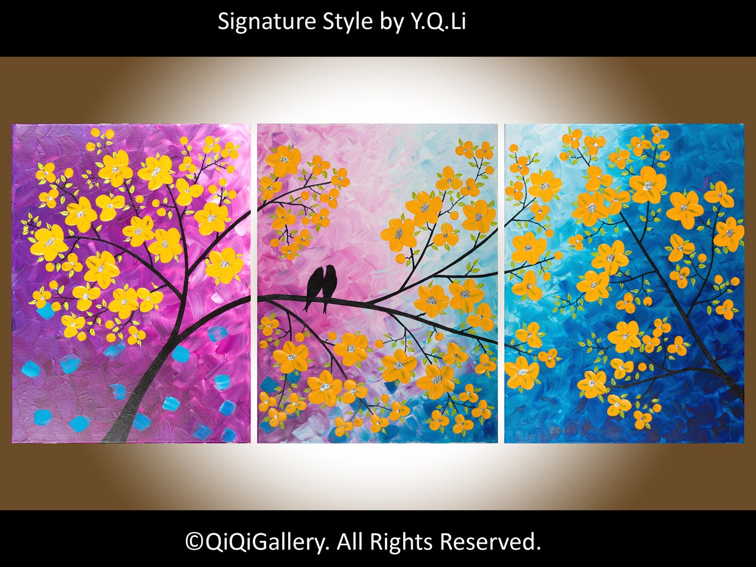 54"Abstract Landscape painting  Original Palette Knife Impasto Love Birds Tree "Songs of Birds and Scent of Flowers"