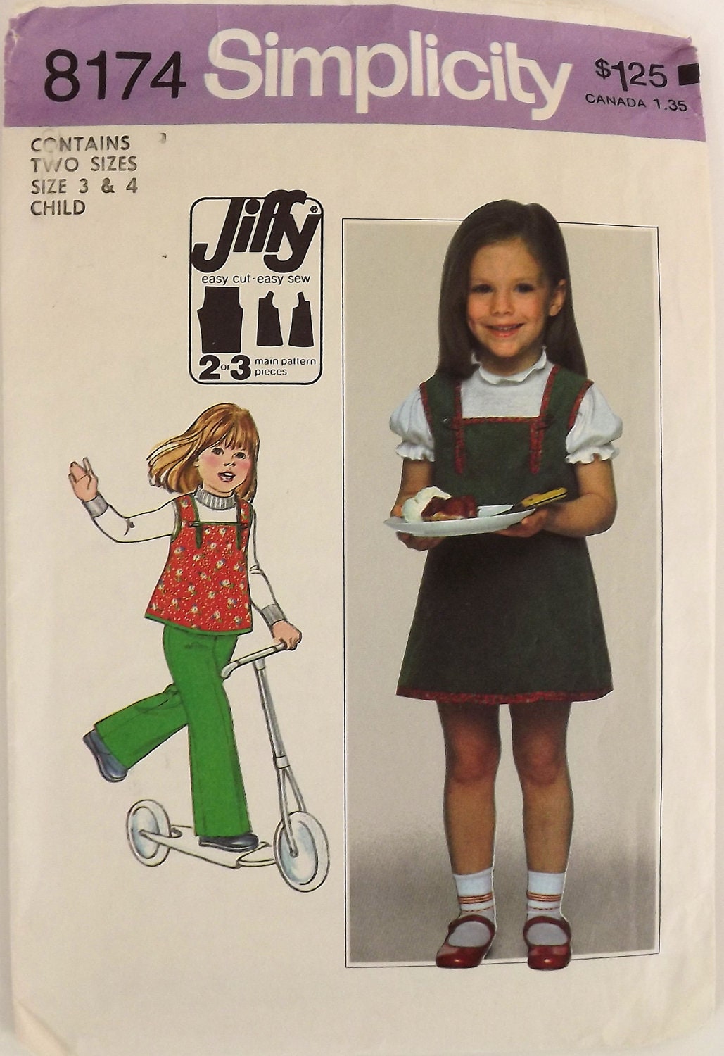 Vintage 70's Sewing Pattern, Little Girls Jumper, Top, Pants, Size 3/4
