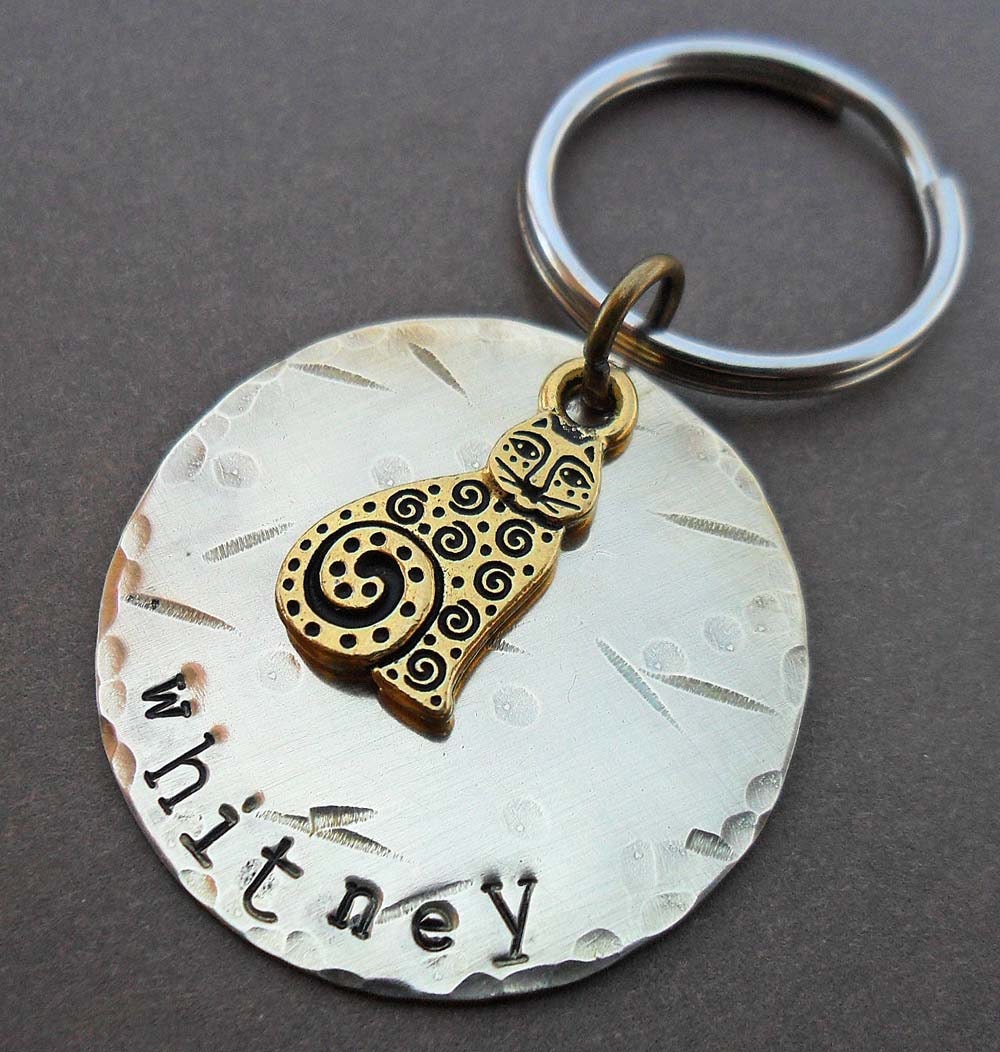 Personalized Cat Keychain- Hand-Stamped Custom Name Keychain - P 2