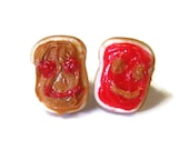 Happy Peanut Butter and Strawberry Jelly Stud Earrings, Kawaii, Nickel Free