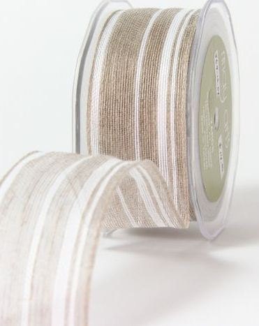 Jute - Ogranic Cotton Blend Ribbon with Stripes - Natural & White
