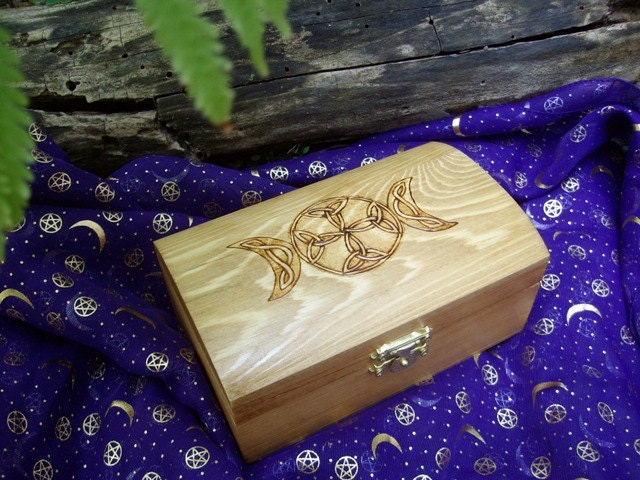 Reserved for Iisle Celtic Triple Moon Goddess Wood Storage Box