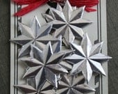 German Dresden Silver Foil Embossed Holiday Stars Paper Scrap