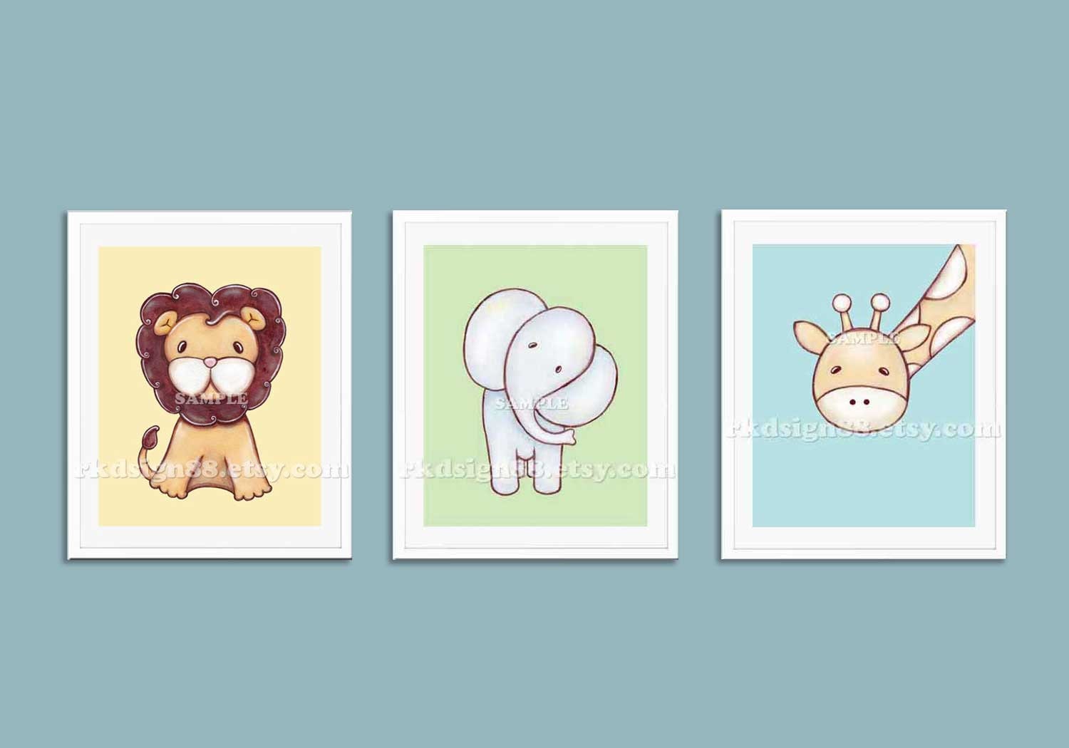 Childrens wall art, nursery art prints, baby boy nursery decor, safari animals, kids wall art, elephant, lion, giraffe Set 8 x 10