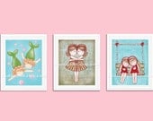 SALE 20% Kids wall art, baby nursery art print, girl nursery decor, children art print, best friends, sisters, twin art, Gemini Set 8x10