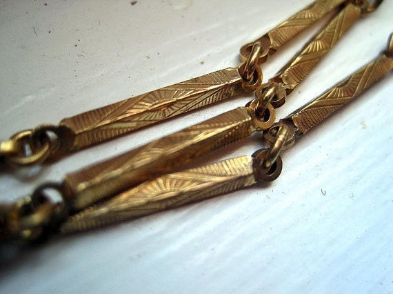 Vintage Links - Antique Watch Chain - Gold Washed