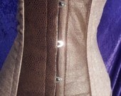 Brown Pleather & Canvas Steam Punk Pirate Steel Boned Waist Cincher Nickle Busk Antiqued Brass Grommets Size 8
