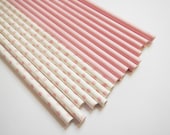 NEW 60 Baby Pink Polka Dot & Solid Paper Straws - Parties, weddings, graduations  FREE DIY Flags