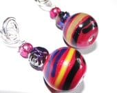 Red earrings small with yellow blue black gold
